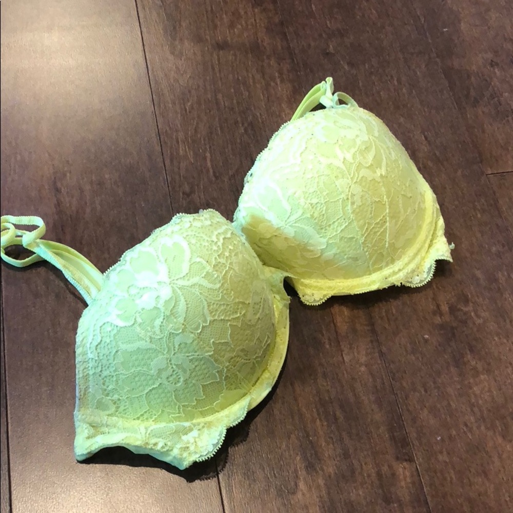 neon yellow lace push-up bra